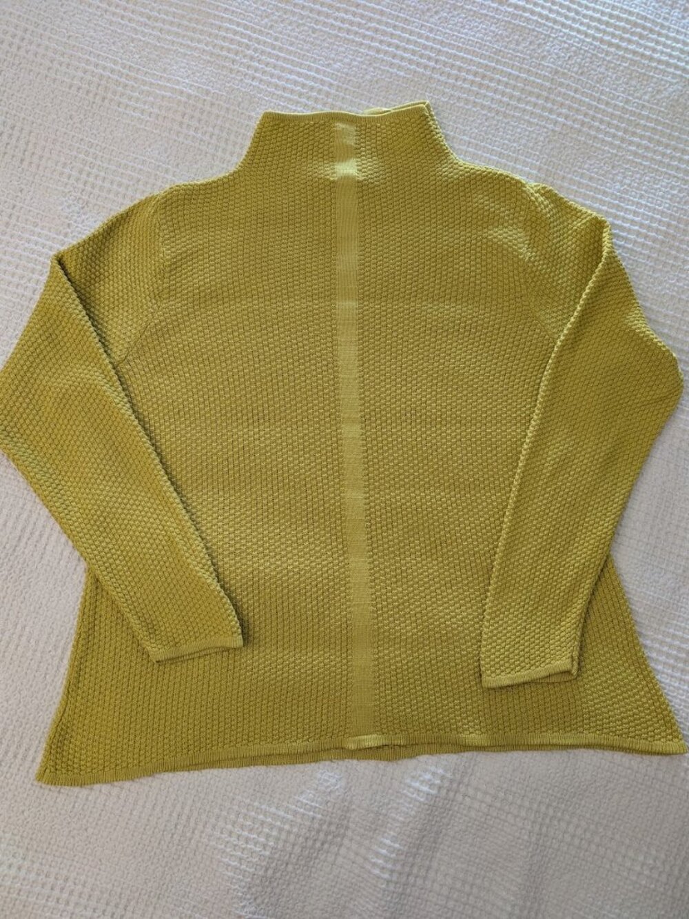 Mercer & Madison Cotton Textured Knit Sweater Chartreuse Green Mustard Cowl Neck - Picture 8 of 11